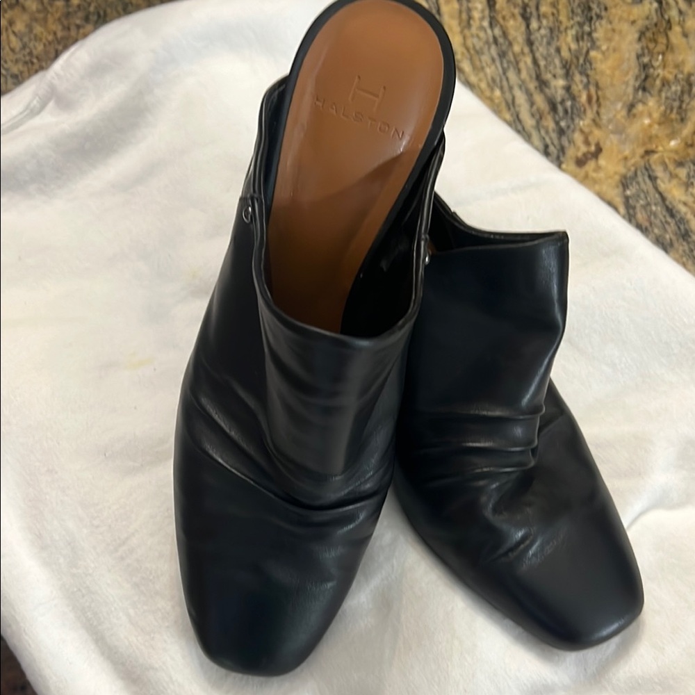 Halston Heritage Black Leather Slip-Ons